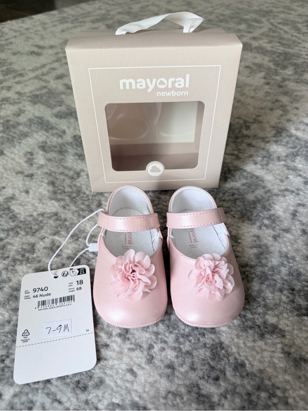 Mayoral Pink Mary Jane Baby Shoes with Floral Accent